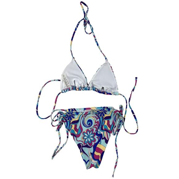 Unknown Brand - Triangle Halter Bikini Top & Tie Side Bottoms in Blue - Picture 3 of 3